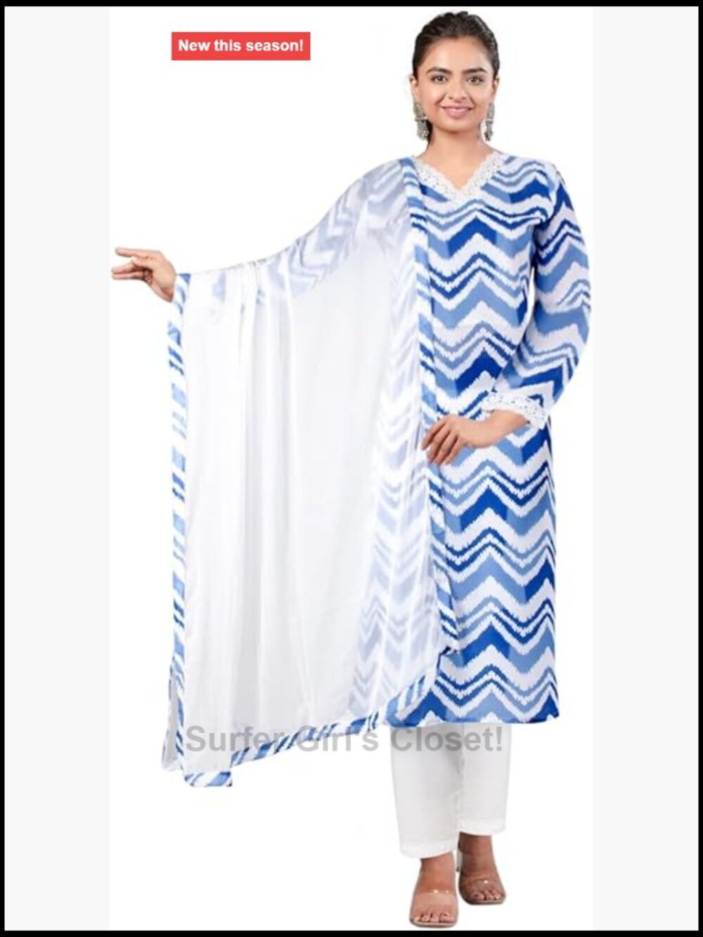 Printed Kurta Pant Set with Dupatta V-Neck Muslin Kurta